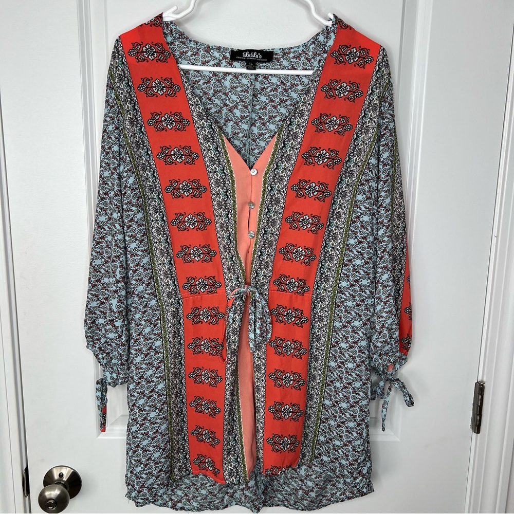 Lulu's Romper Coral and Blue floral Patterned Sz XL Women’s